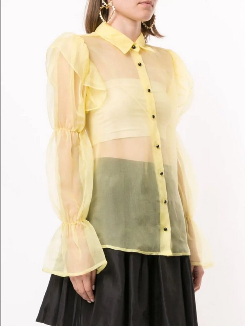 Macgraw Souffle Blouse Womens AU 12 (US 8) Yellow Sheer Silk Organza Ruffled NEW